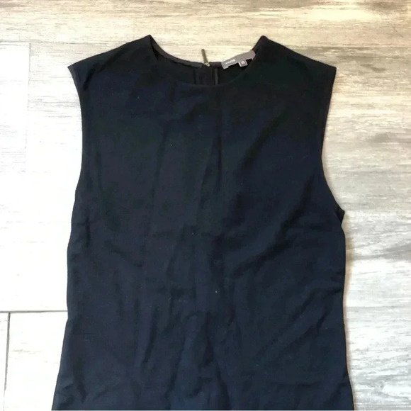 Vince Knit Sheath Midi Dress Crew Neck Stretch Sleeveless Navy Sz XS - Picture 5 of 11